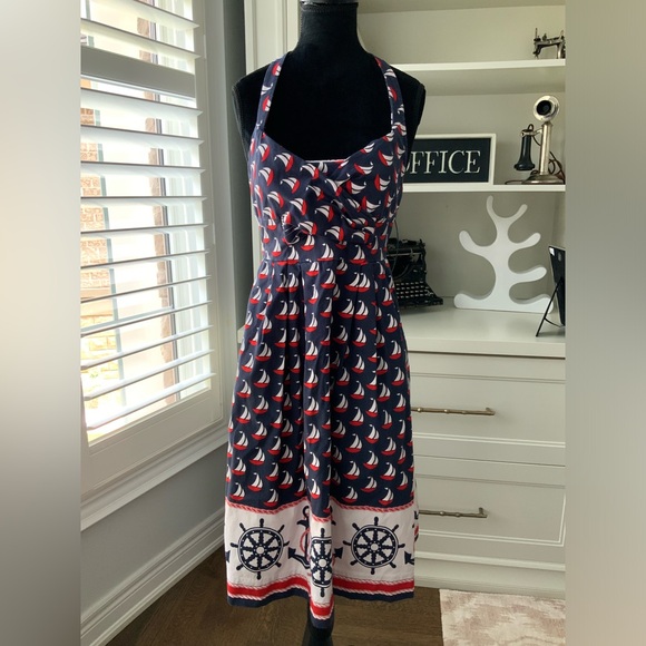 ANTHROPOLOGIE Postmark Winward Nautical Sailboat Halter Dress Women’s SZ USA 2 - Picture 3 of 16